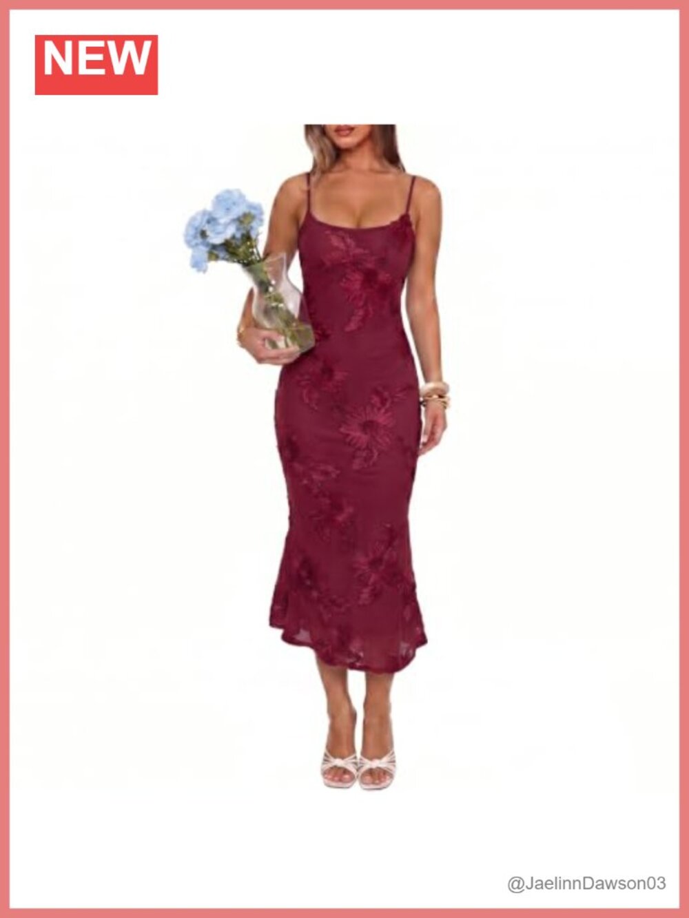3D Floral Mesh Bodycon Midi Dress Spaghetti Strap Mermaid Formal
